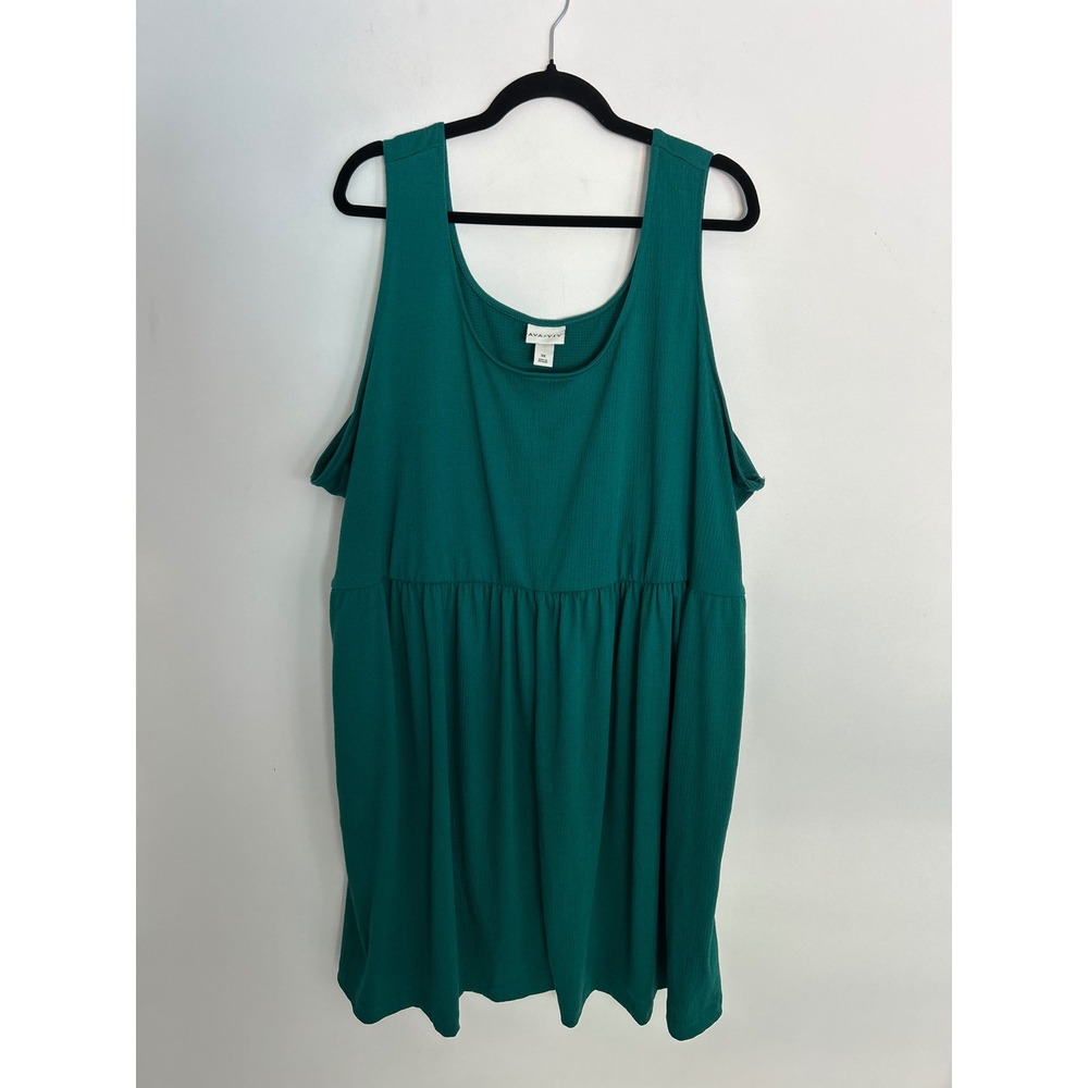 Ava & Viv Womens 3X Emerald Green Textured Sleeveless Babydoll Dress Pockets
